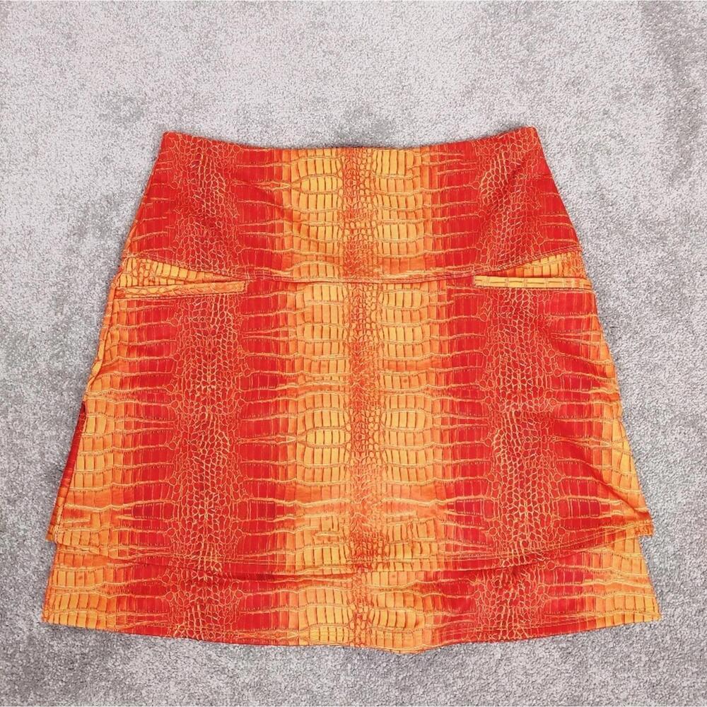 Lucky in Love Orange Crocodile Textured Tennis Skirt Size Medium Golf Athletic
